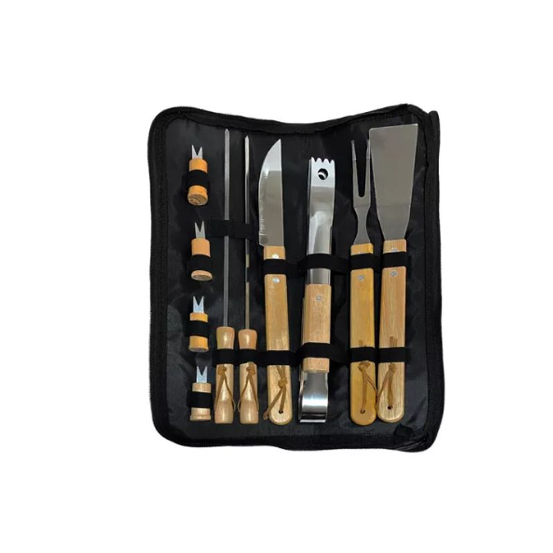 GENERICO - Pack Set Asado Parrilla 10 Uds + Cepillo Inox De Limpieza