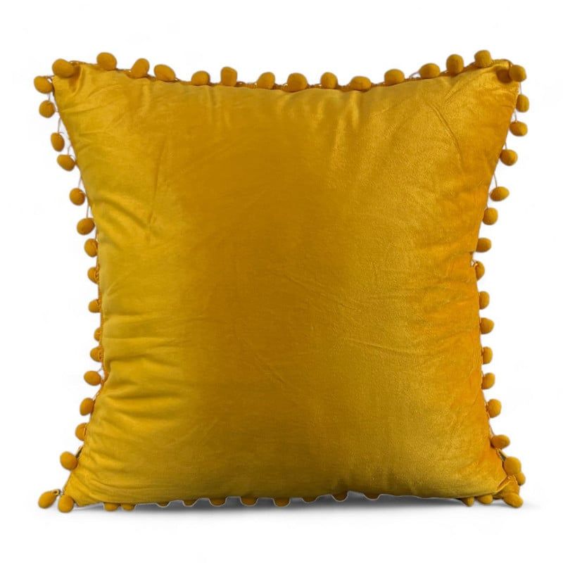 GENERICO - Funda De Cojines Con Pompones Medida 45x45 Terciopelo Mostaza