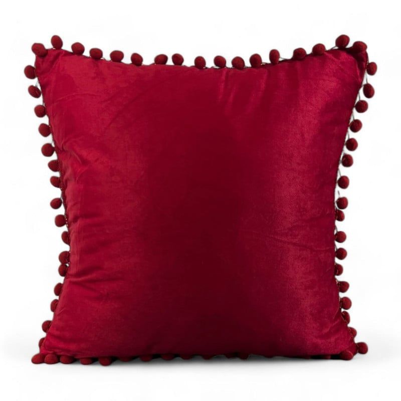 GENERICO - Funda De Cojines Con Pompones Medida 45x45 Terciopelo Burdeo
