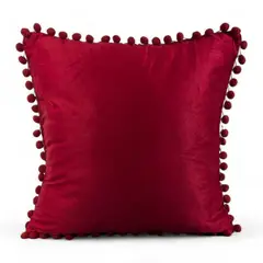 GENERICO - Funda De Cojines Con Pompones Medida 45x45 Terciopelo Burdeo