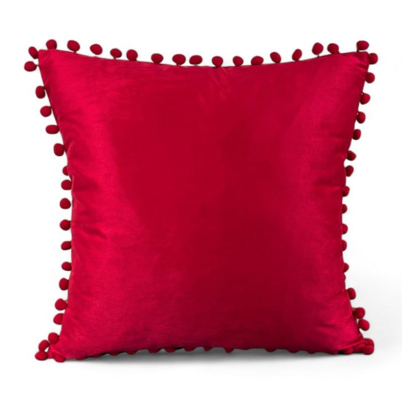 GENERICO - Funda De Cojines Con Pompones Medida 45x45 Terciopelo Rojo