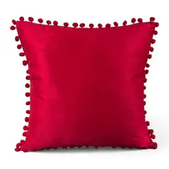GENERICO - Funda De Cojines Con Pompones Medida 45x45 Terciopelo Rojo