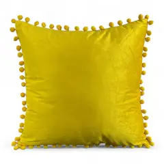 GENERICO - Funda De Cojines Con Pompones Medida 45x45 Terciopelo Amarillo