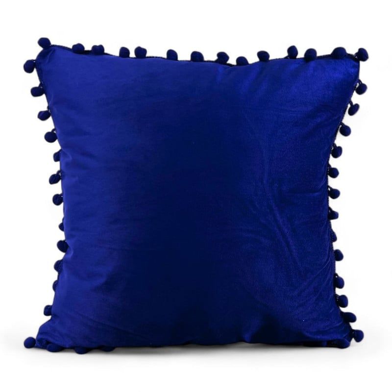 GENERICO - Funda De Cojines Con Pompones Medida 45x45 Terciopelo Azul Rey