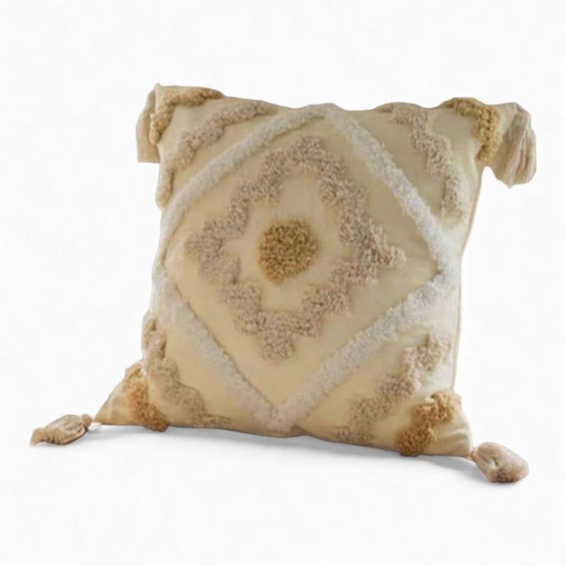 GENERICO - Funda Para Cojin Diseño Boho Lino Bordado Flecos 45x45cm - Multicolor