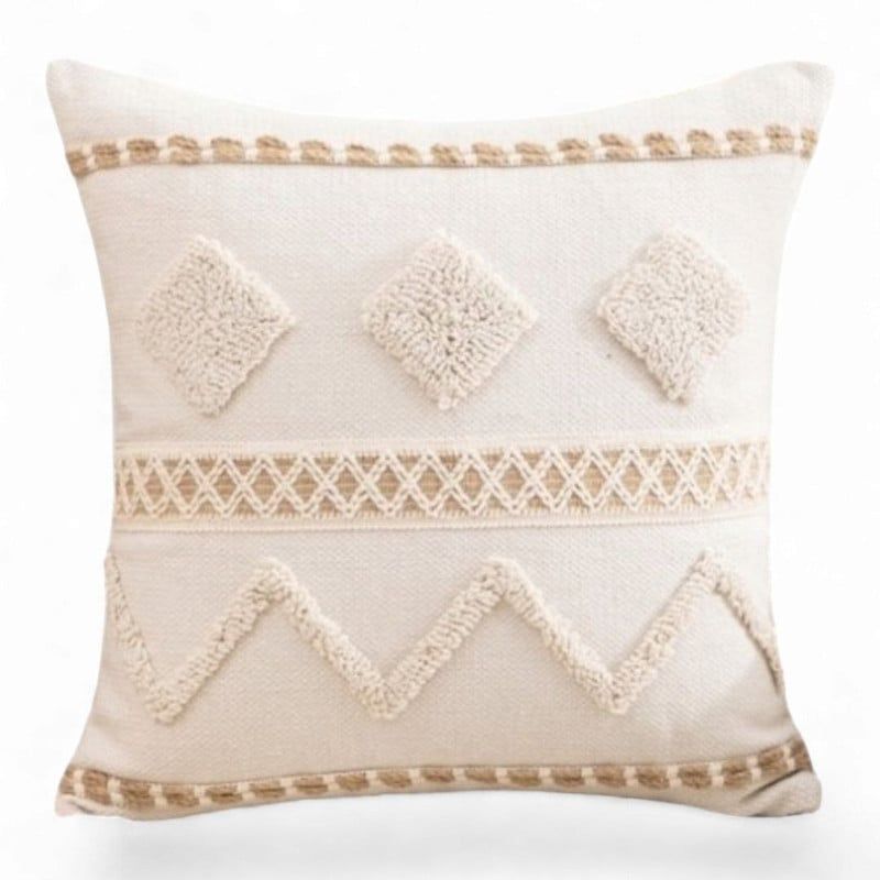 GENERICO - Funda Para Cojin Diseño Boho Lino Bordado Flecos 45x45cm - Multicolor