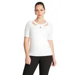 LORENZO DI PONTTI - Polera Crudo Manga Codo Cuello Redondo