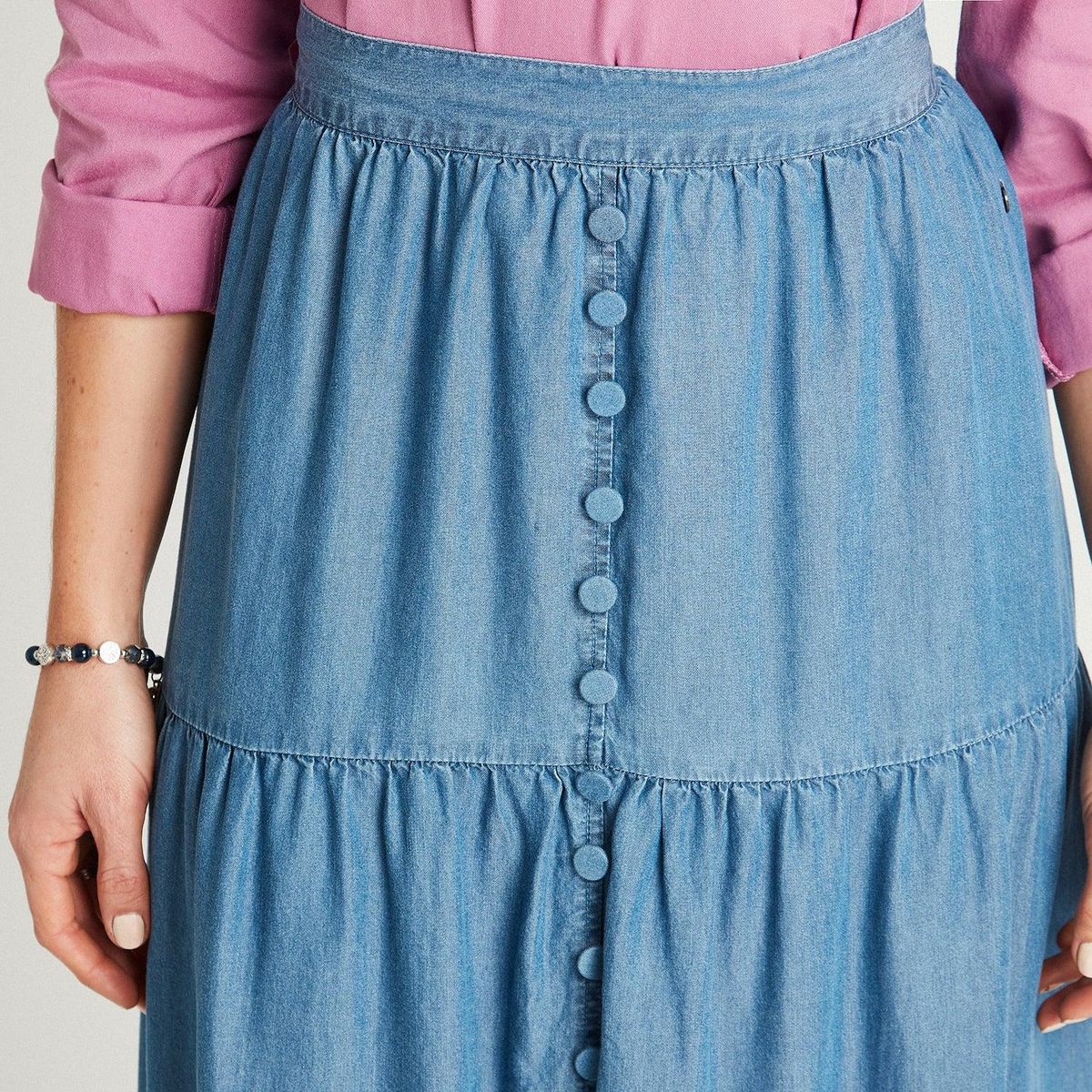 CURVI - Falda Azul Medio Midi Acampanada CURVI