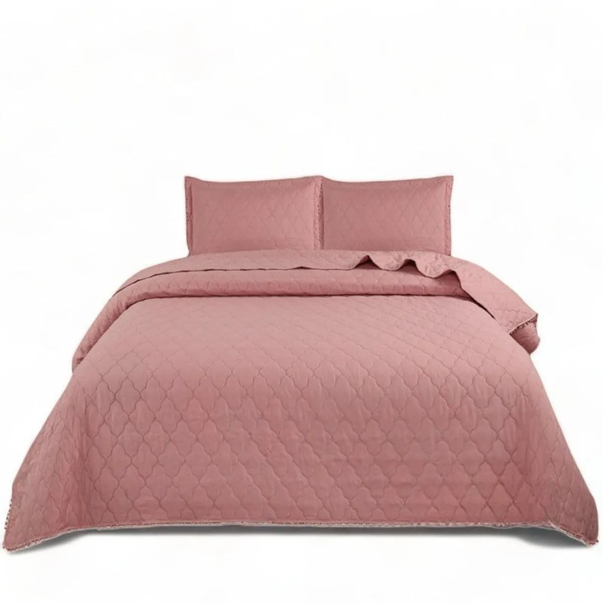 GENERICO - Quilt De Verano King En Algodon Con Pompones+ 2 Fundas Rosado