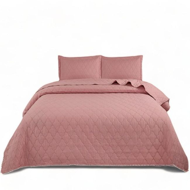 GENERICO - Quilt De Verano King En Algodon Con Pompones+ 2 Fundas Rosado
