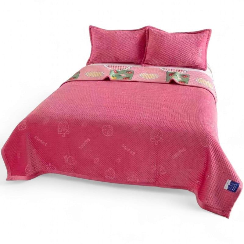 GENERICO - Cobertor Reversible Plush Y Quilt De Verano 2 Plazas Color Rosado