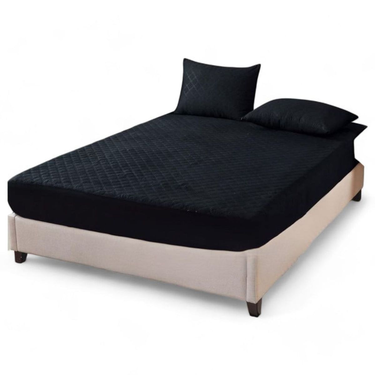 GENERICO - Cubre Colchon King 2.5 Plaza Mas 2 Funda Almohada - Negro