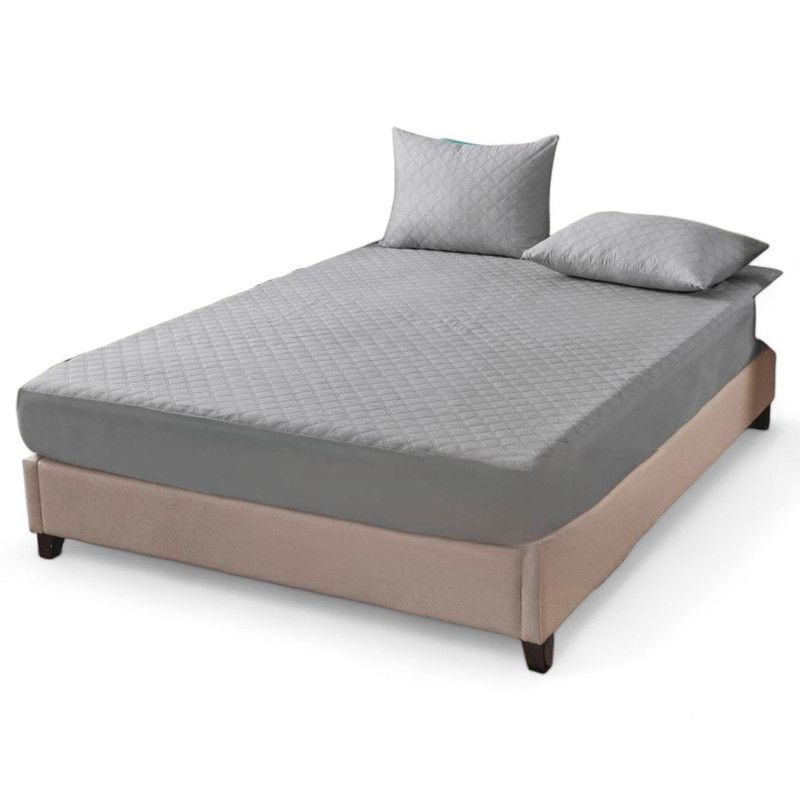 GENERICO - Cubre Colchon King 2.5 Plaza Mas 2 Funda Almohada - Gris