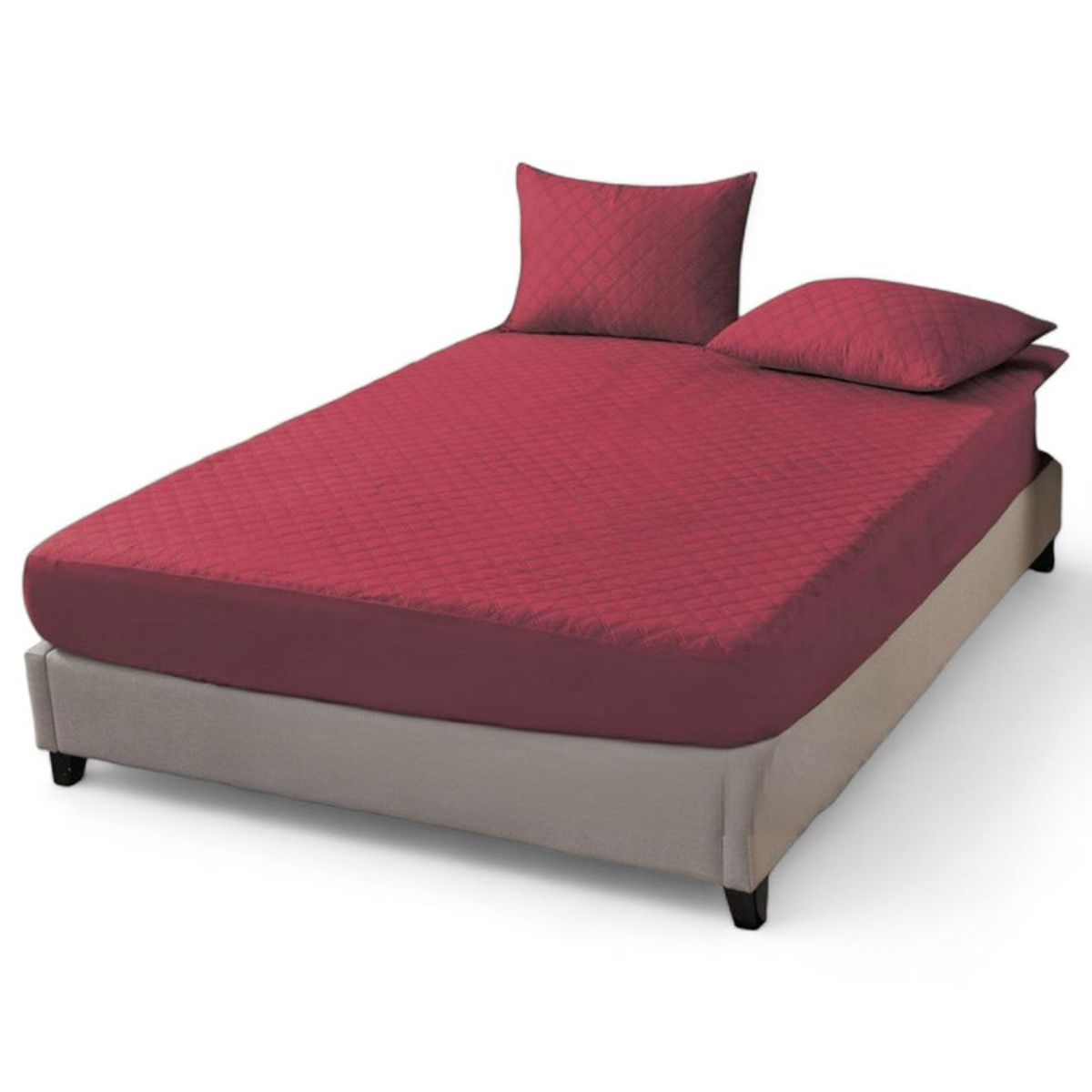 GENERICO - Cubre Colchon Protector De 2 Plazas + 2 Fundas De Almohada Burdeo