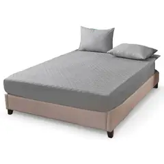 GENERICO - Cubre Colchon Protector De 2 Plazas + 2 Fundas De Almohada - Gris