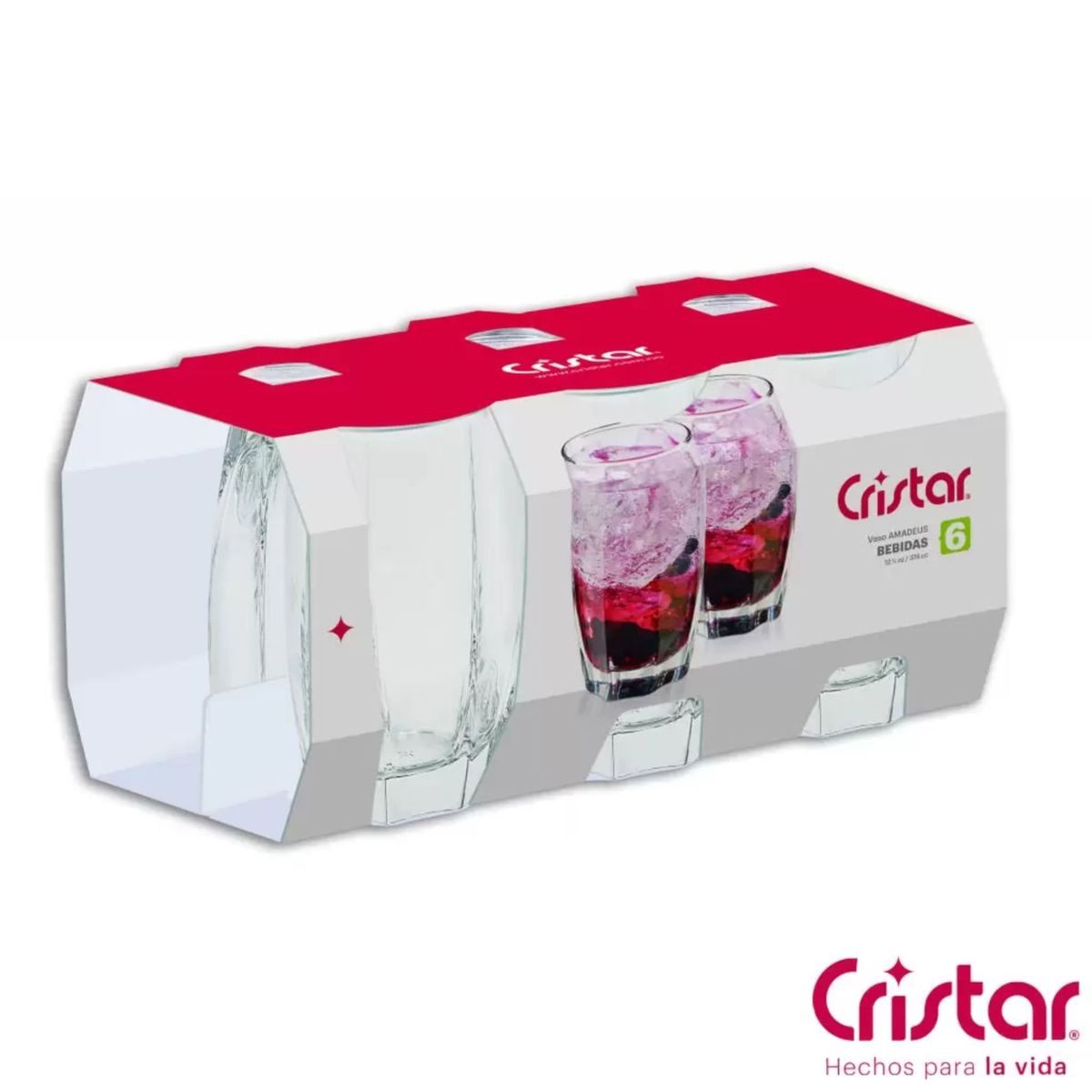 CRISTAR - Vaso De Vidrio Bebidas Cóctel Altos  Amadeus 374ml X6
