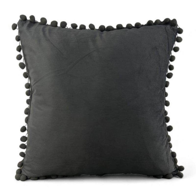 GENERICO - Pack 2 Funda De Cojines Terciopelo Con Pompones Gris
