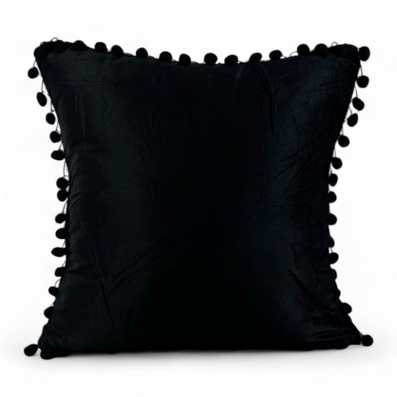 GENERICO - Pack 4 Fundas De Cojines Con Pompones Terciopelo Negro