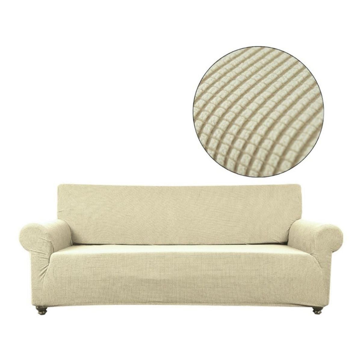 GENERICO - Funda De Sillon Tela Elasticada Cuadrille 3 Cuerpos Sofa - Crema
