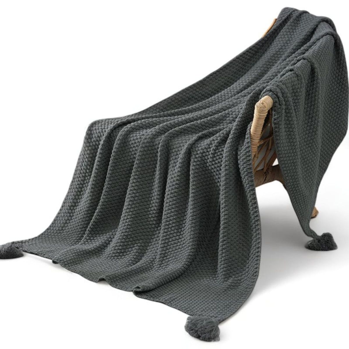 GENERICO - Manta Nordica Con Borlas Tejida Frazada Decorativa 127x172cm - Gris