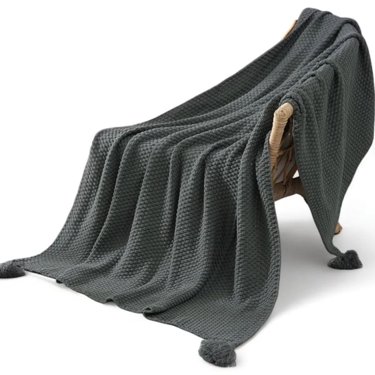 GENERICO - Manta Nordica Con Borlas Tejida Frazada Decorativa 127x172cm - Gris