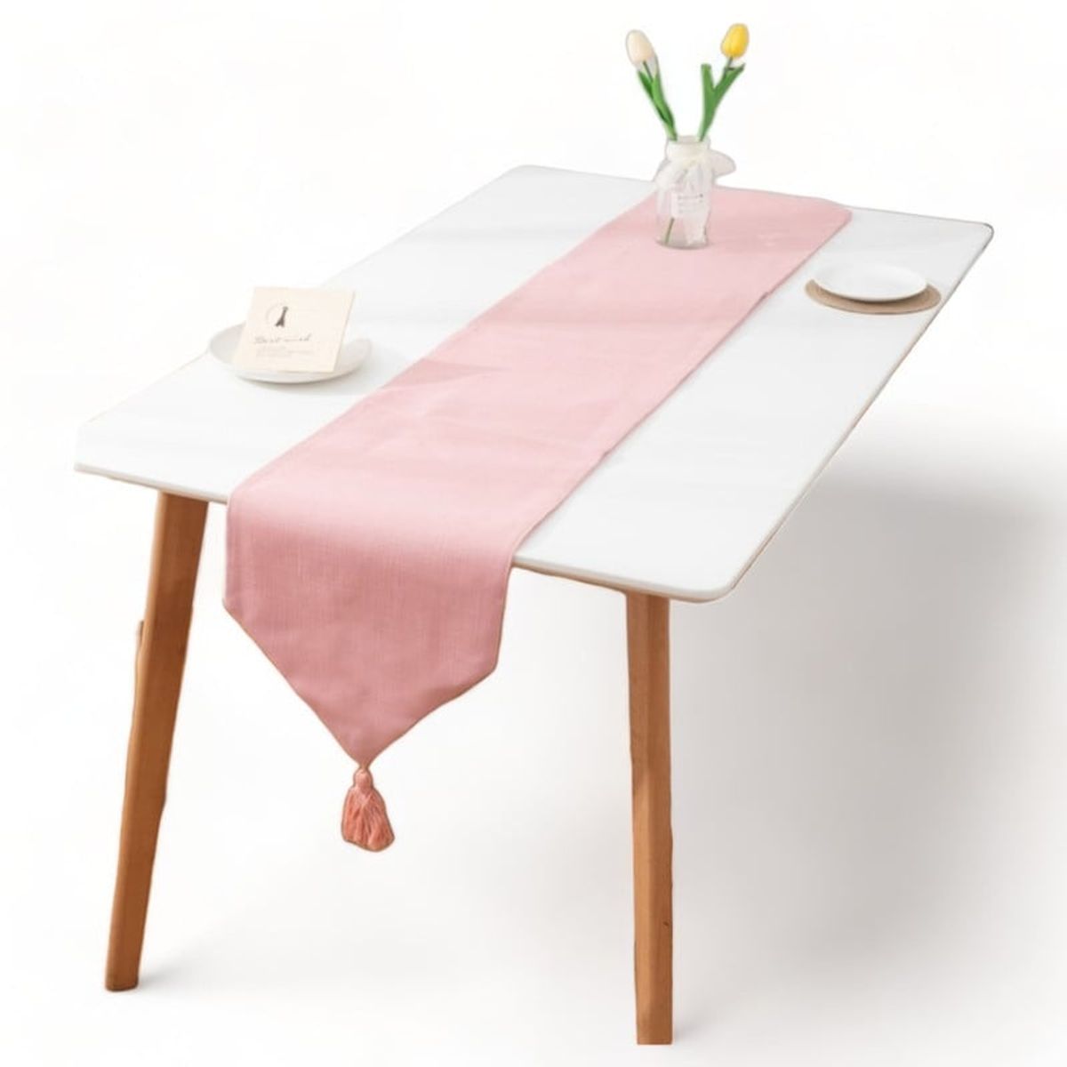 GENERICO - Camino Corredor De Mesa En Lino Con Fleco Medida 33x180cm - Rosa