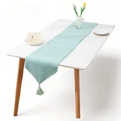 GENERICO - Camino Corredor De Mesa En Lino Con Fleco Medida 33x180cm - Agua