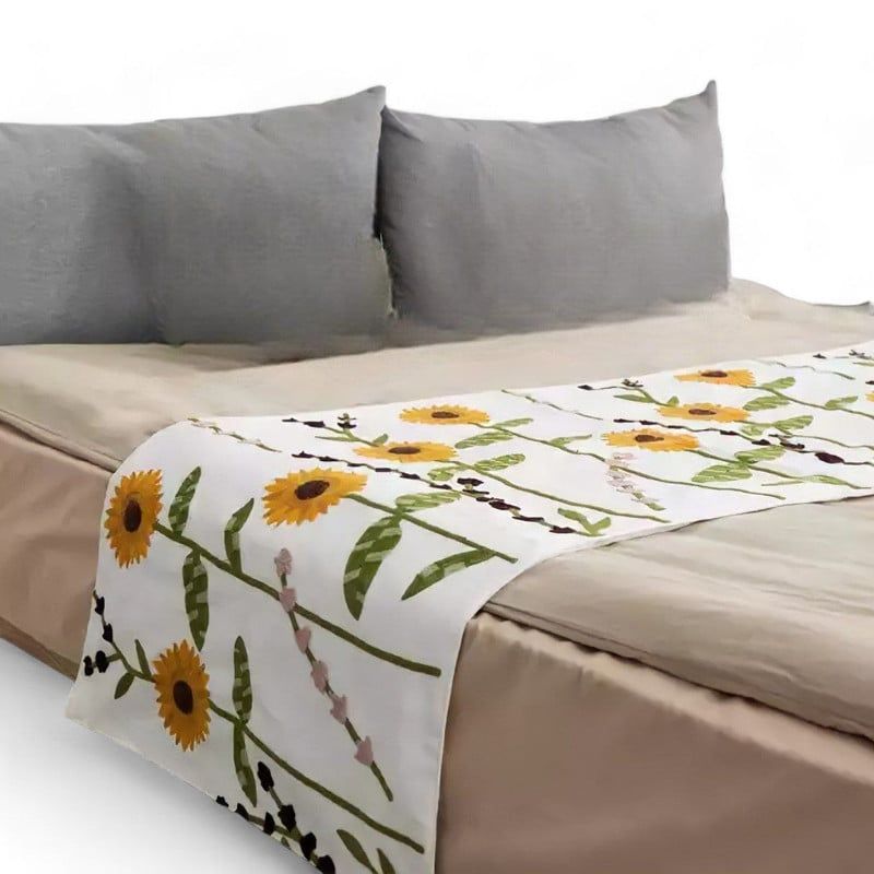 GENERICO - Pieceras Bordadas Para Cama 2 Plazas Lino Bordado Diseños