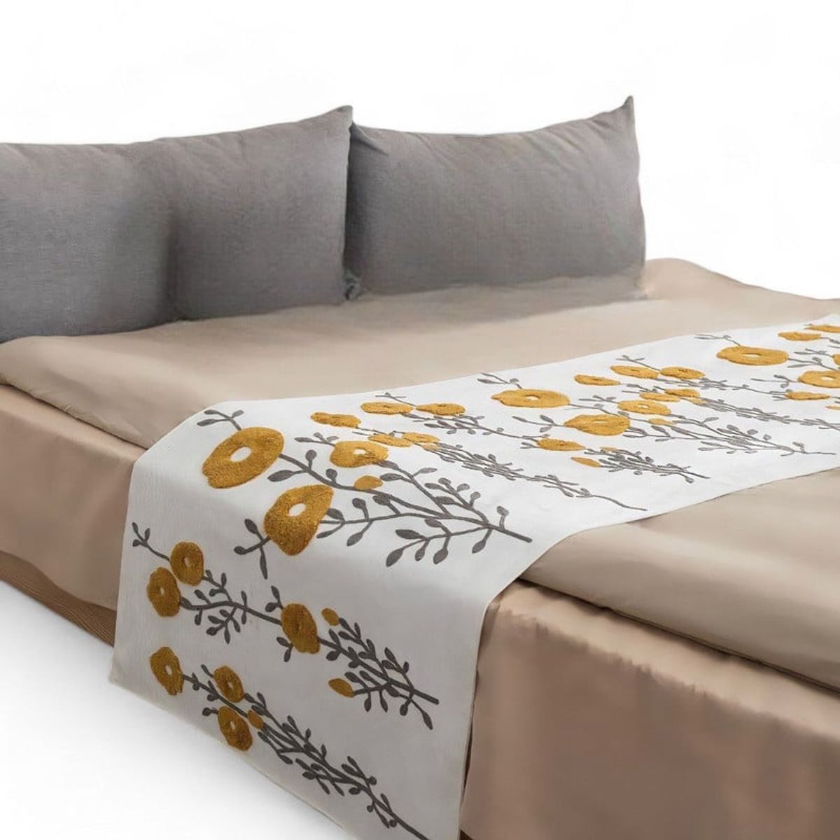 GENERICO - Pieceras Bordadas Para Cama 2 Plazas Lino Bordado Diseños