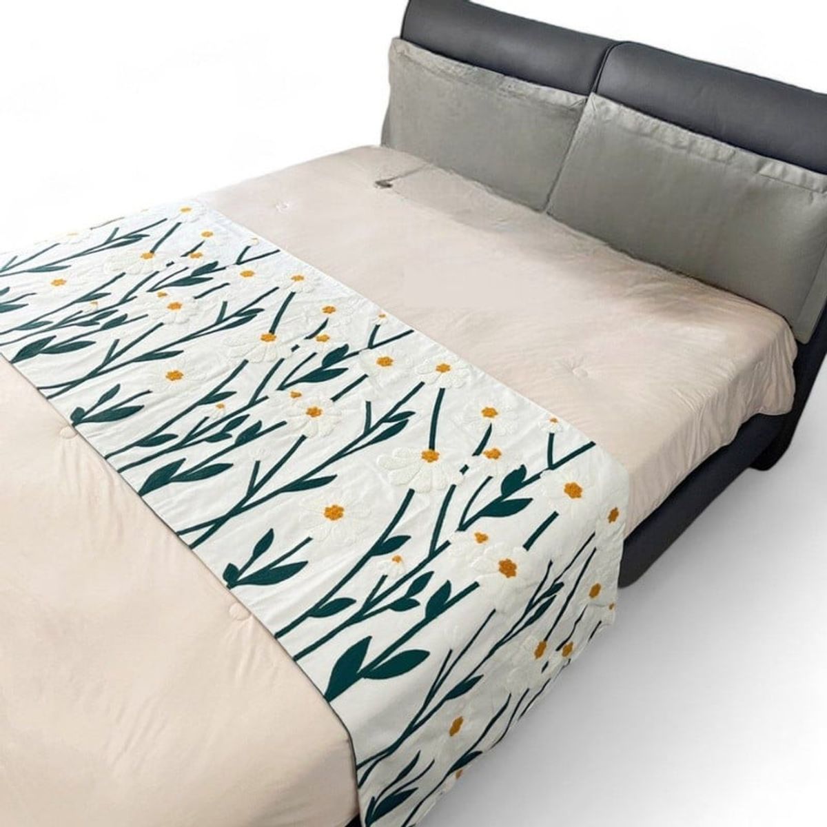 GENERICO - Pieceras Bordadas Para Cama 2 Plazas Lino Bordado Diseños