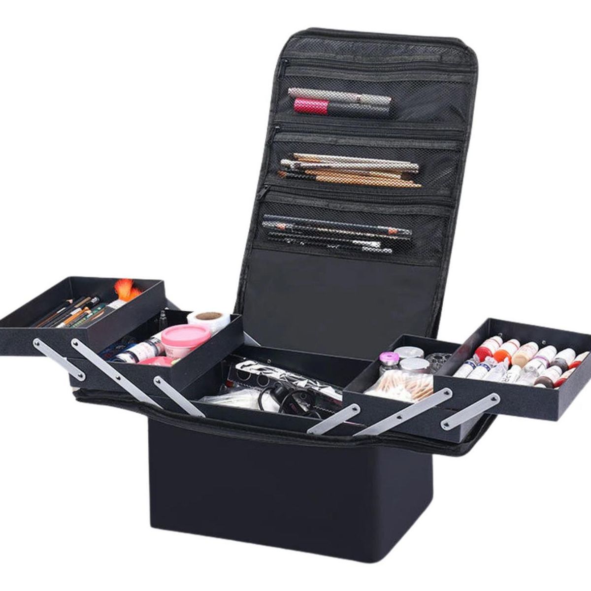 IMPORTCLICK - Maleta Maquillaje Manicure Cosmetología Tela Portátil 26x28x20 CM - Negro