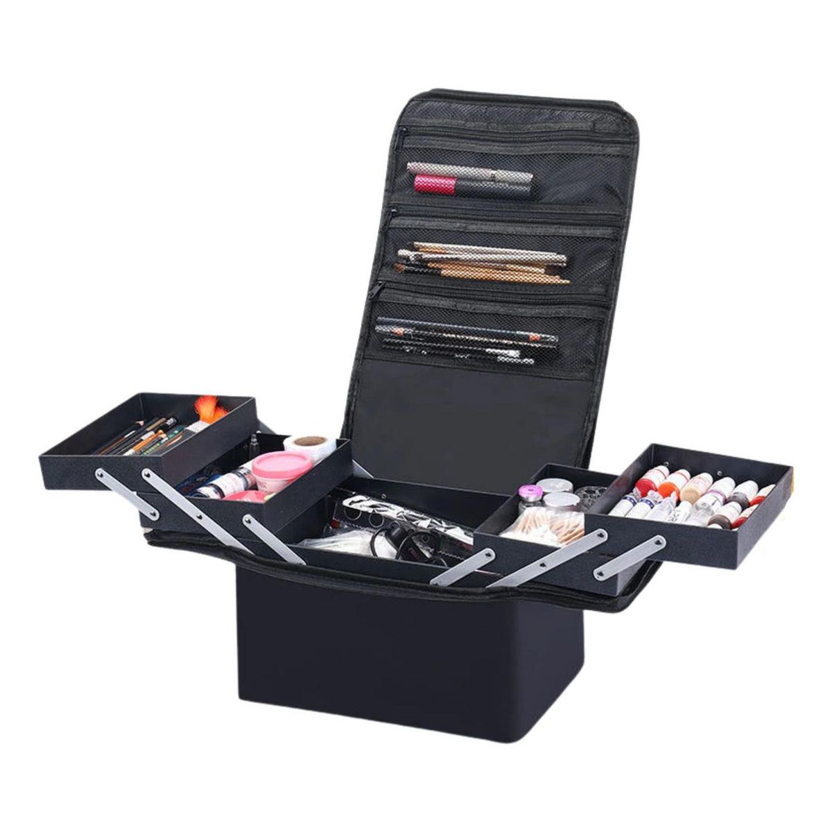 IMPORTCLICK - Maleta Maquillaje Manicure Cosmetología Tela Portátil 26x28x20 CM - Negro