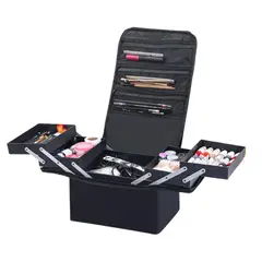 IMPORTCLICK - Maleta Maquillaje Manicure Cosmetología Tela Portátil 26x28x20 CM - Negro