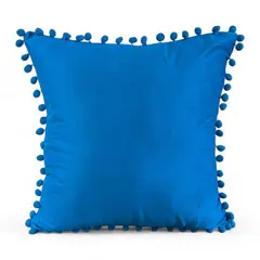 GENERICO - Funda De Cojines Con Pompones Medida 45x45 Terciopelo Celeste