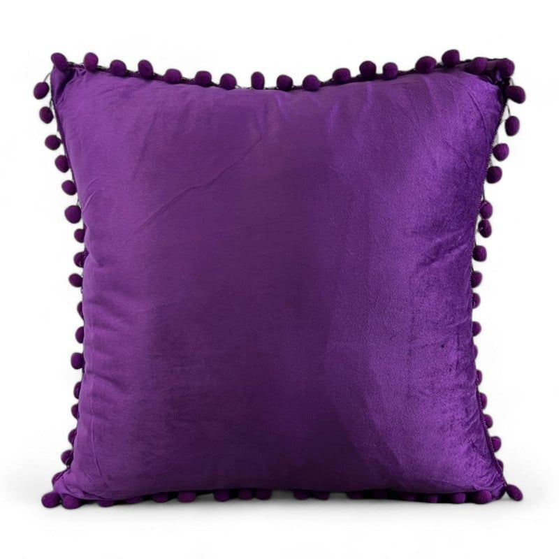 GENERICO - Funda De Cojines Con Pompones Medida 45x45 Terciopelo Morado