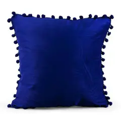 GENERICO - Funda De Cojines Con Pompones Medida 45x45 Terciopelo Azul Rey
