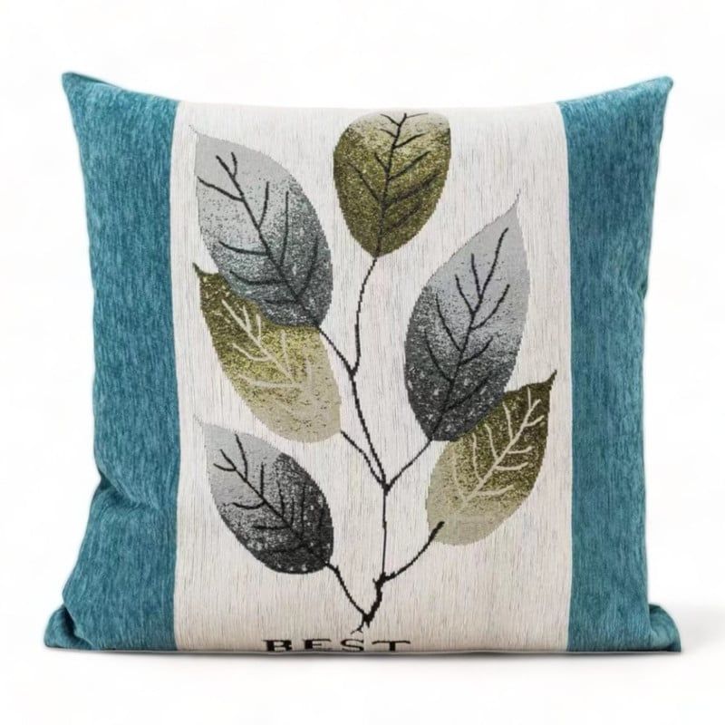 GENERICO - Fundas Para Cojin Chenille Con Diseño Hojas 45x45cm Turquesa