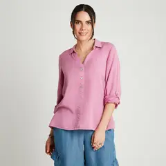 CURVI - Blusa Lila Manga Larga Cuello Camisero