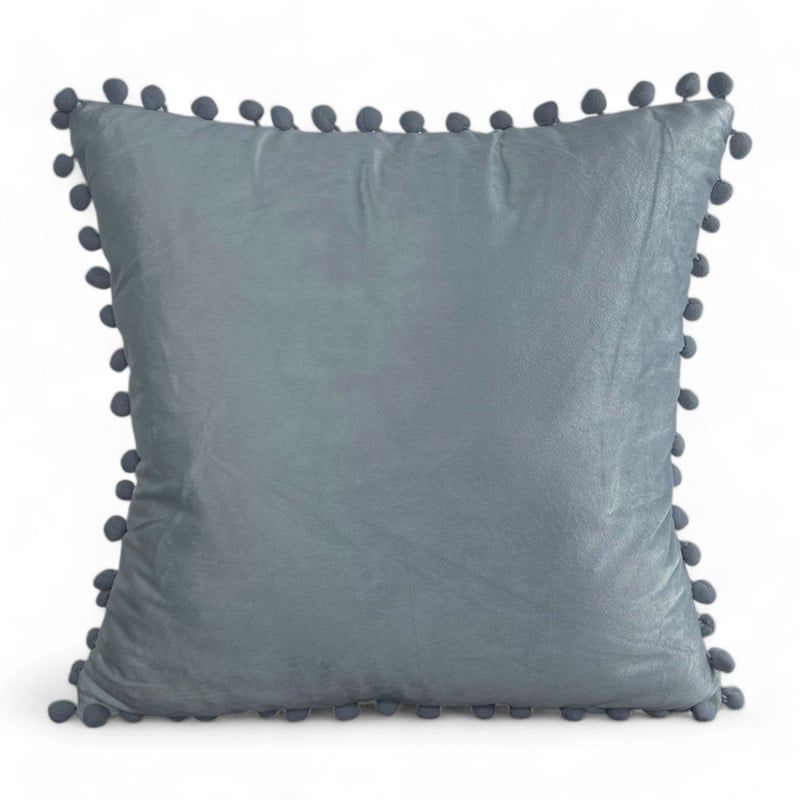 GENERICO - Pack 2 Funda De Cojines Terciopelo Con Pompones Gris Claro