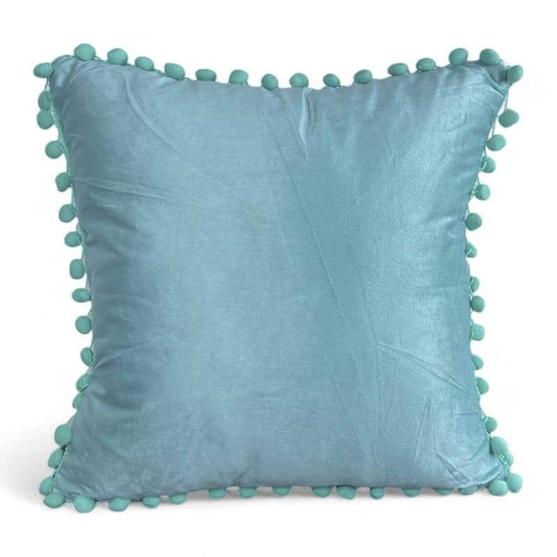 GENERICO - Pack 2 Funda De Cojines Terciopelo Con Pompones Menta