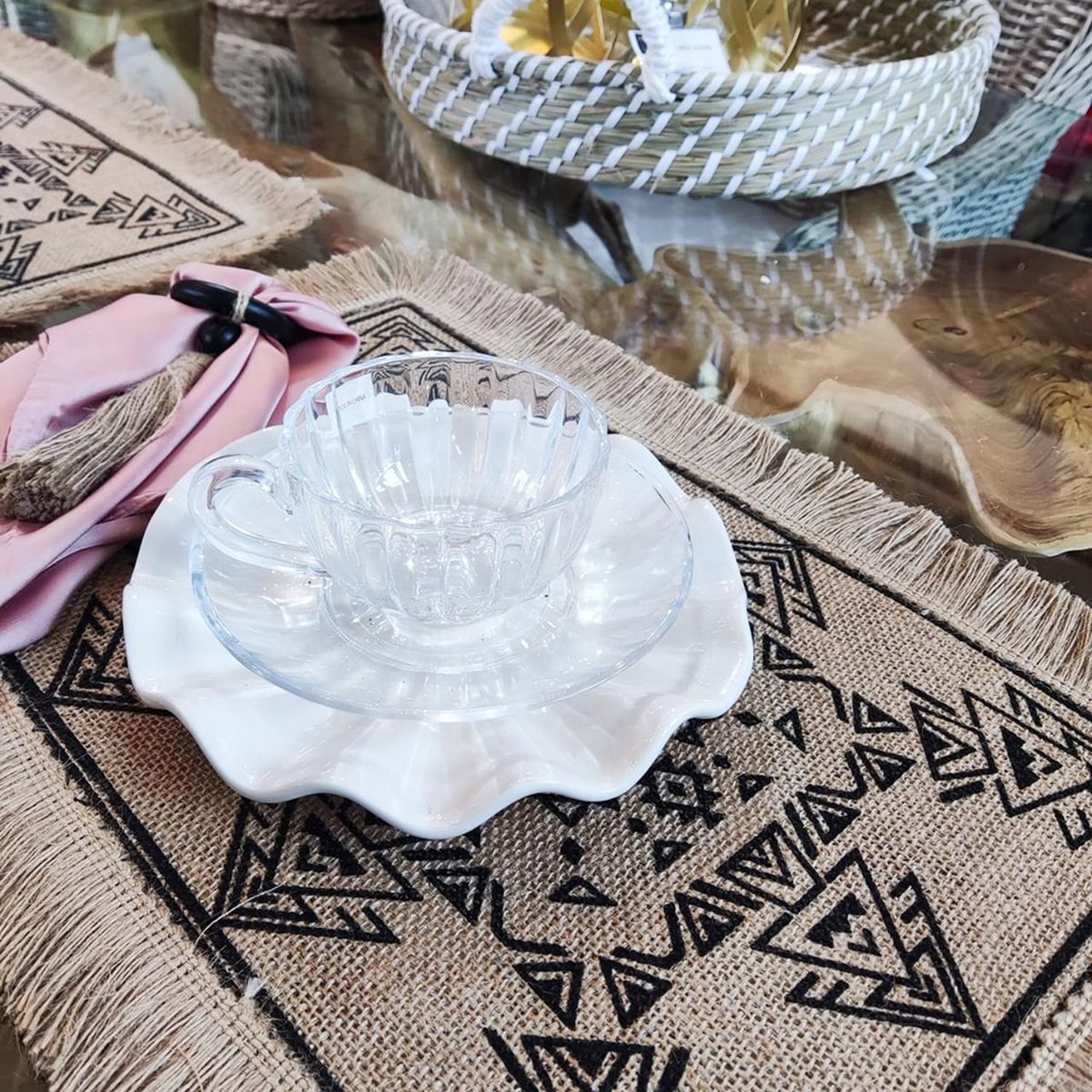 GENERICO - Set 6 Individuales Fleco Arpillera Rectangular