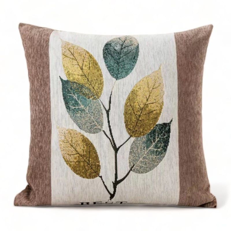 GENERICO - Fundas Para Cojin Chenille Con Diseño Hojas 45x45cm Cafe