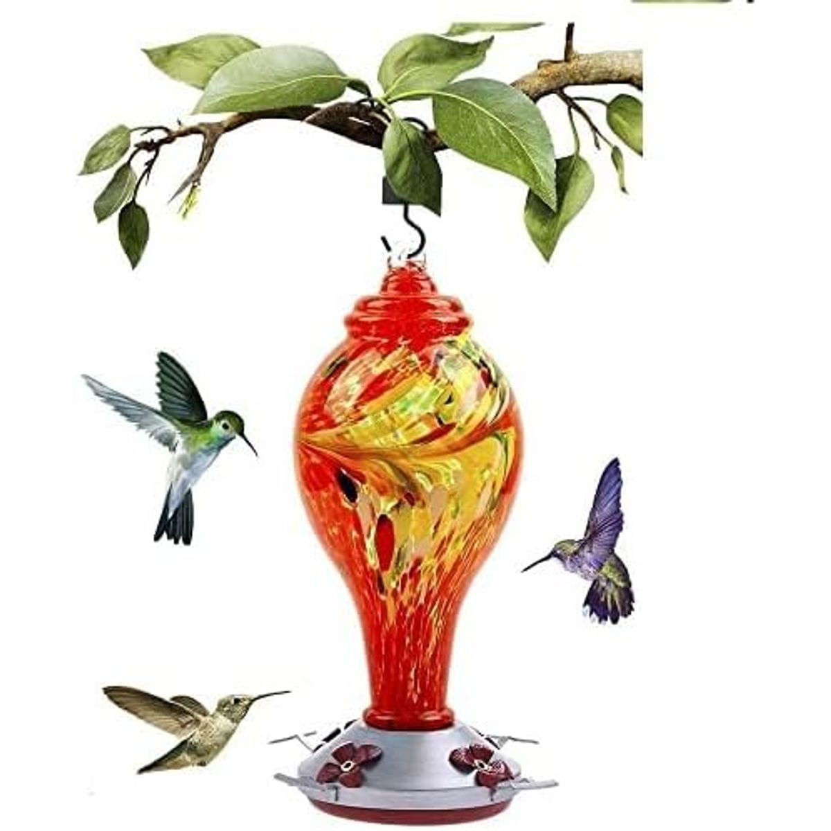 GENERICO - Comedero y Bebedero para colibríes vidrio soplado 1065 cc