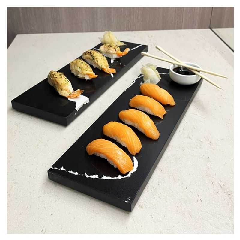BM BRUNO MARMOL - Set Bandeja/Plato Sushi/Picoteo 12 x 36 cm. Cuarzo Negro Marquina