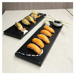 BM BRUNO MARMOL - Set Bandeja/Plato Sushi/Picoteo 12 x 36 cm. Cuarzo Negro Marquina