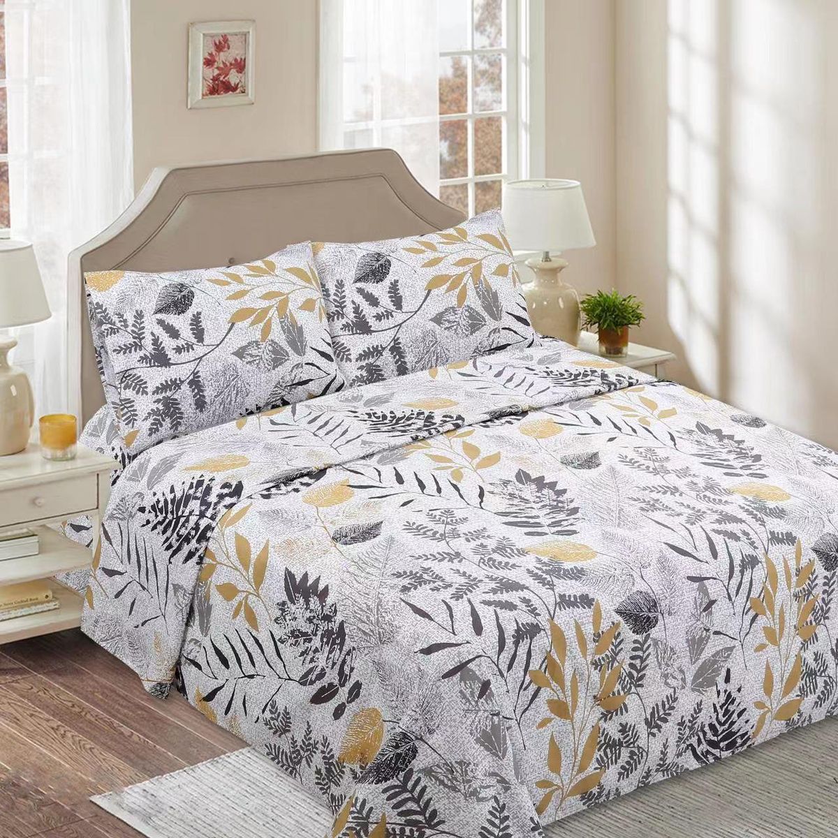 GENERICO - JUEGOS DE SABANAS CON DISEÑO BLANCO HOJAS KING FY