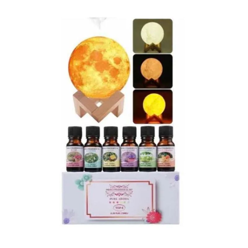 GENERICO - Humidificador Luna Con Luz Led Lampara De Mesa + 6 Esencias De Aromas