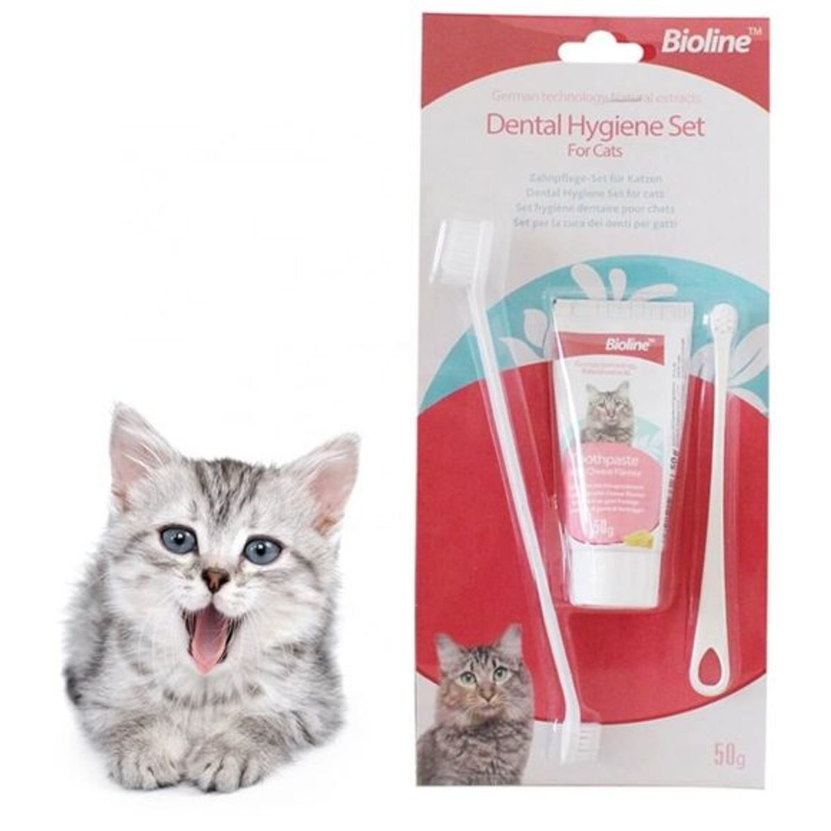 BIOLINE - Kit De Higiene Dental Para Gatos Cepillo De Dientes Y Pasta
