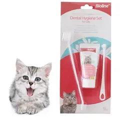 BIOLINE - Kit De Higiene Dental Para Gatos Cepillo De Dientes Y Pasta