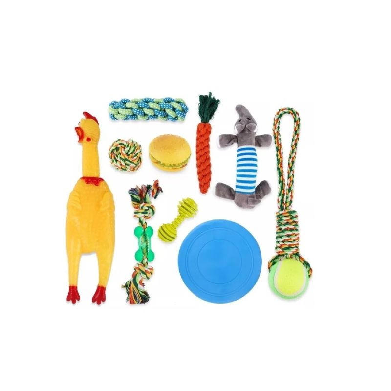 GENERICO - Pack 10 Juguetes Para Mascotas, Hamburguesa, Pollo Y Cuerdas